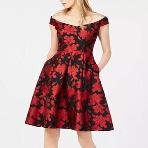 Calvin Klein Red and Black Floral Dress